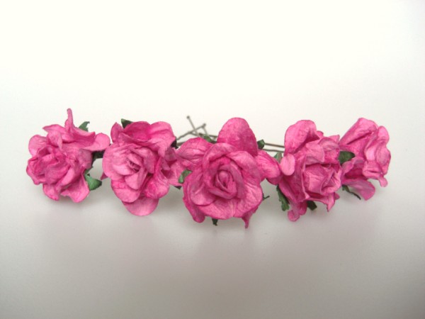 cerise pink wild curly rose hairpins
