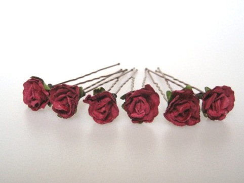 Handcrafted deep red parchment rose Hairpins for Brides / Bridesmaids