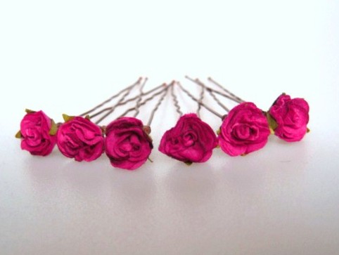 Handcrafted cerise parchment rose Hairpins for Brides / Bridesmaids