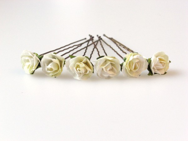 white and cream  parchment rose bridal hair flowers
